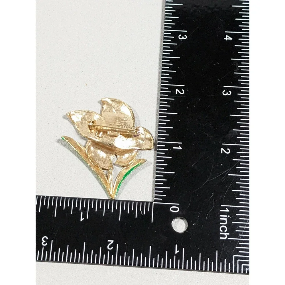 Gold Tone Purple green Iris‎ Flower Pin Brooch